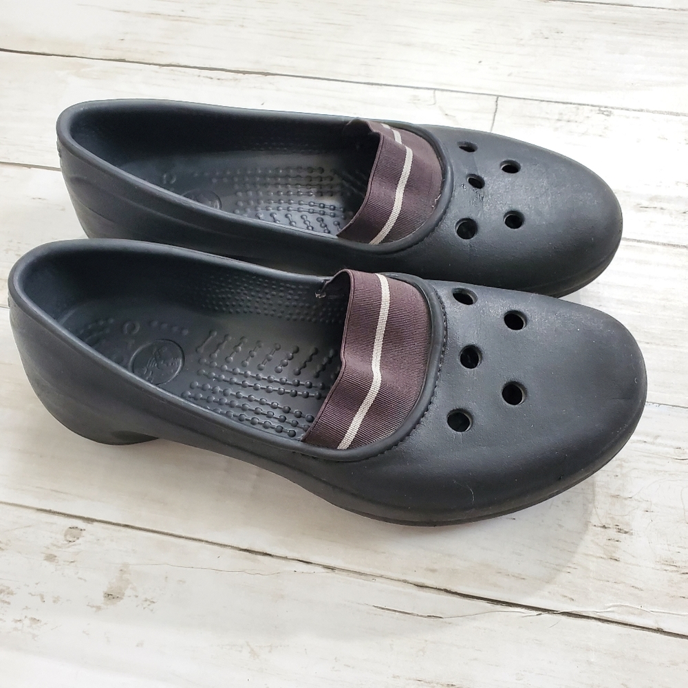 CROCS slip on black ballet flats size 6 fabric band‎